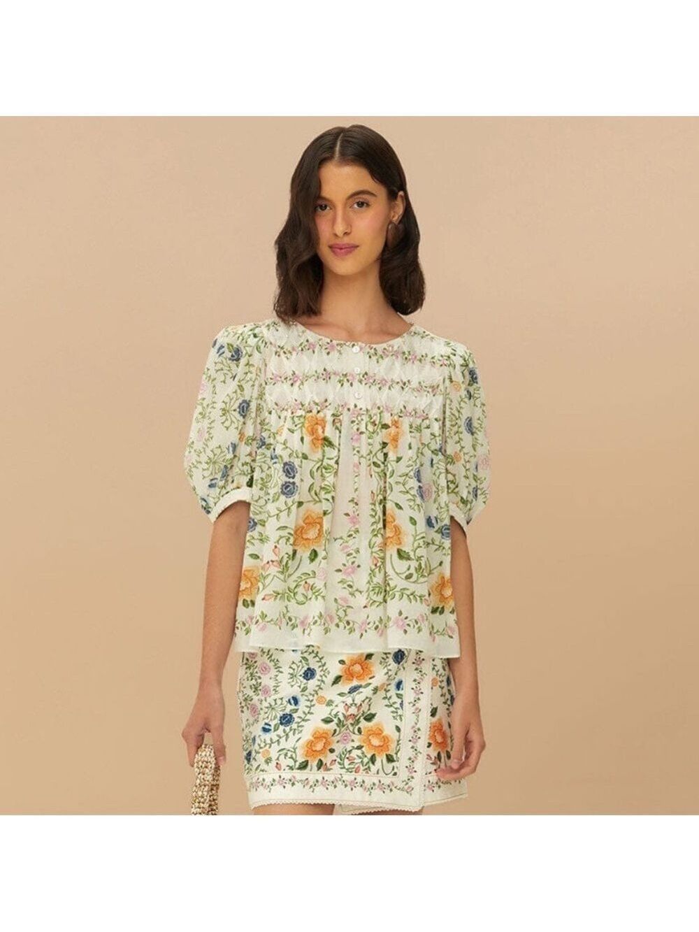 Farm Rio Off-White Folk Floral Mini Skirt